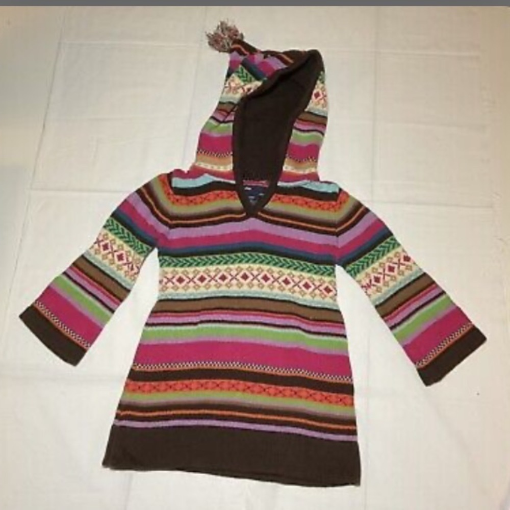 Gap Girls 4ys Brown Striped Fair Isle Hooded Sweater Dress 2 piece